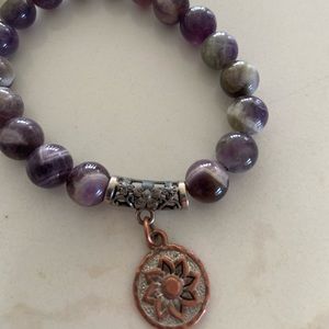 Super 7 Crystal Beaded Bracelet with Pewter charm purple